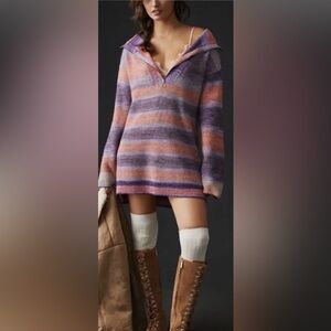 Daily Practice by Anthropologie Striped Half-Zip striped Pullover Sweater Medium